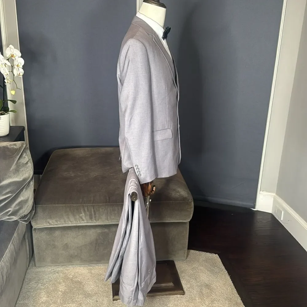 Men’s Gray Slim Fit 3 Piece Formal Suit Notched Lapel 40 Jacket 36 Pants NEW